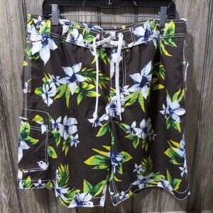 New Old Navy Men's Large Brown Tropical Swim Trunks